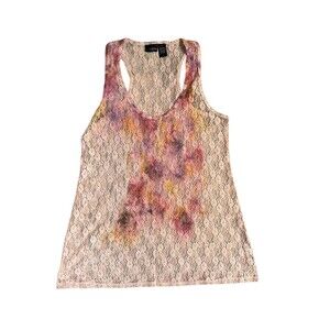 Daytrip BKE Buckle Womens Sz L White Lace Sleeveless Tank Multicolored Floral